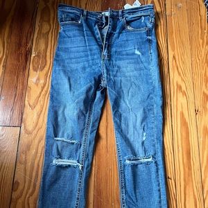 Stradivarius super skinny high waist stretch skinny jeans in medium blue size 40